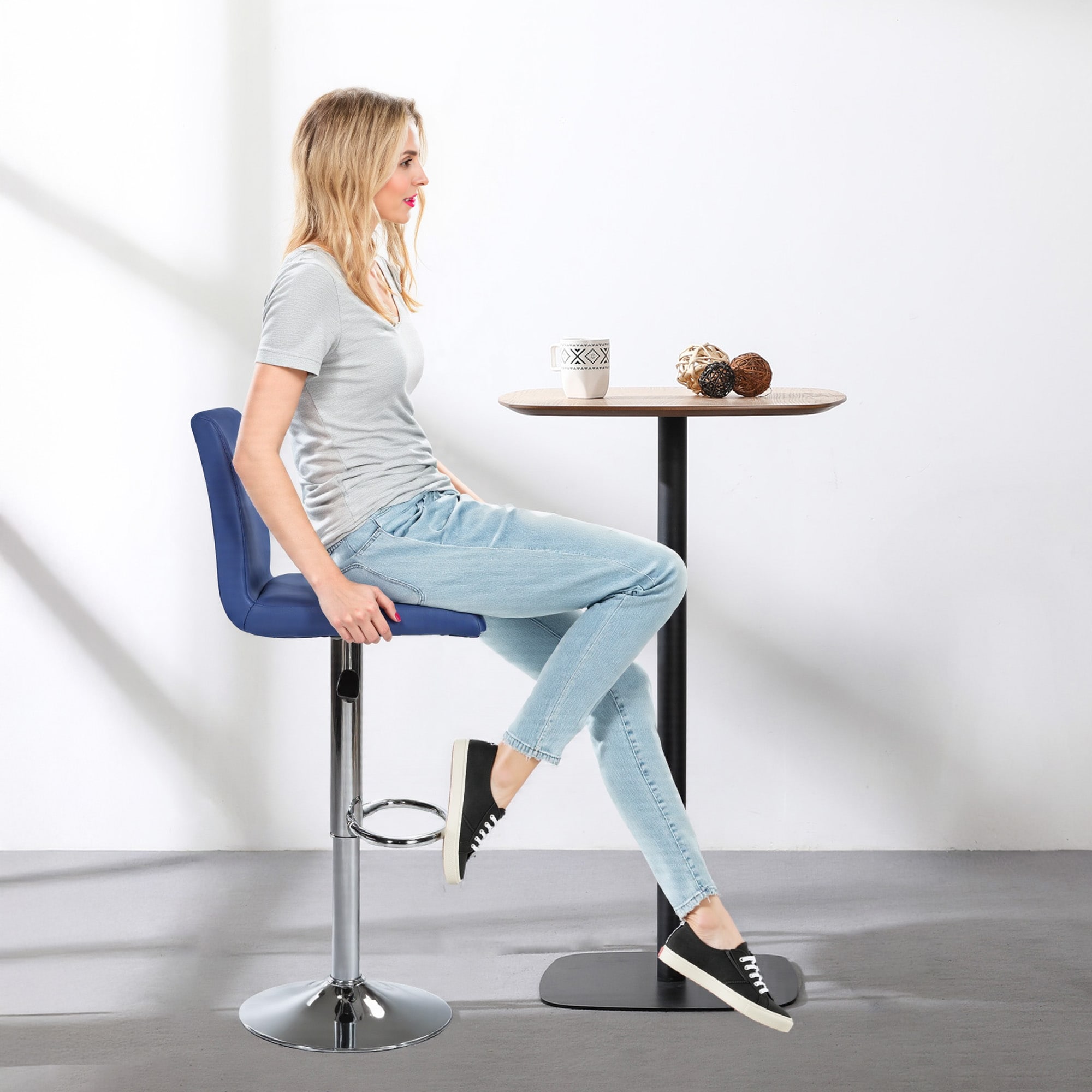 Bar Stools 1 Set Of 2, Counter Height Bar Stools, Square Cushion Bar Stools With Back, Footstool, Cafe, Blue, 2 Pieces_voghion.com